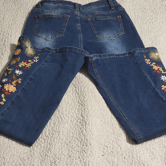 Bamboo Embroidered Flare Boho Jeans 9 Blue Stretch Juniors - Picture 6 of 7